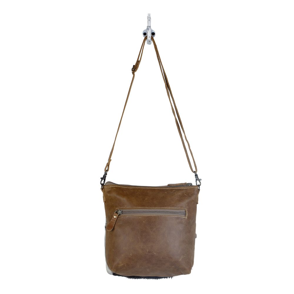 Myra Frontier Trail Embossed Leather Crossbody Bag Western Hairon Purse with Adjustable Leather Strap