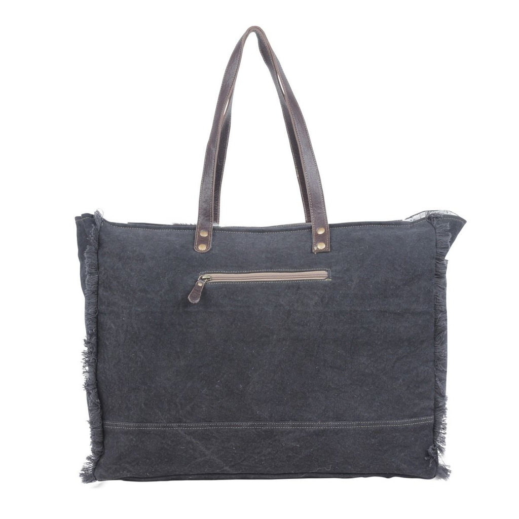 Myra Sea Grass Hair-On Leather Tote - Spacious Cowhide Bag with Embossed Front Pocket for Everyday Elegance