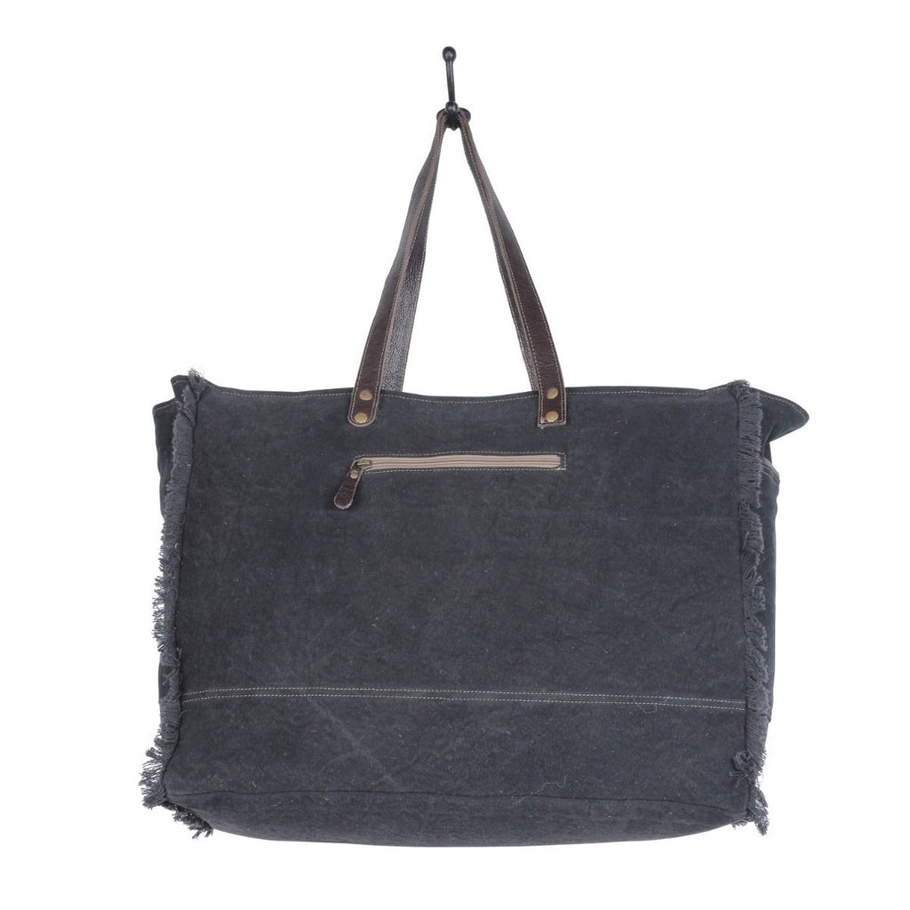 Myra Sea Grass Hair-On Leather Tote - Spacious Cowhide Bag with Embossed Front Pocket for Everyday Elegance