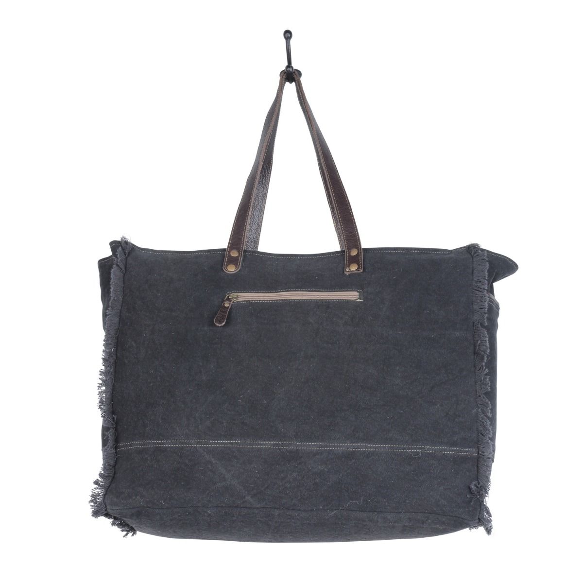 Myra Sea Grass Hair-On Leather Tote - Spacious Cowhide Bag with Embossed Front Pocket for Everyday Elegance