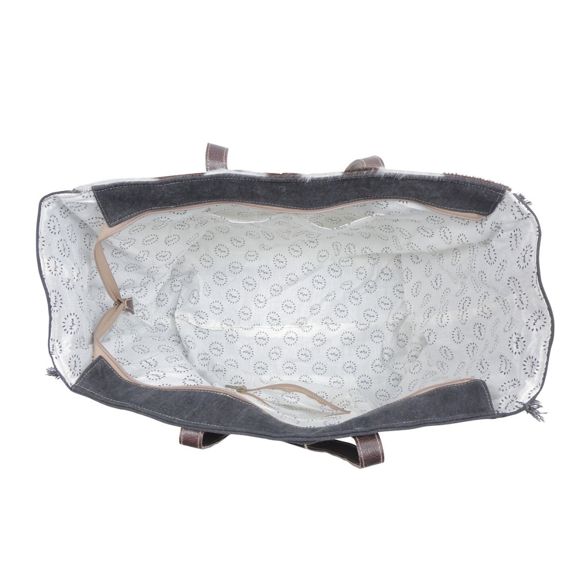Myra Sea Grass Hair-On Leather Tote - Spacious Cowhide Bag with Embossed Front Pocket for Everyday Elegance