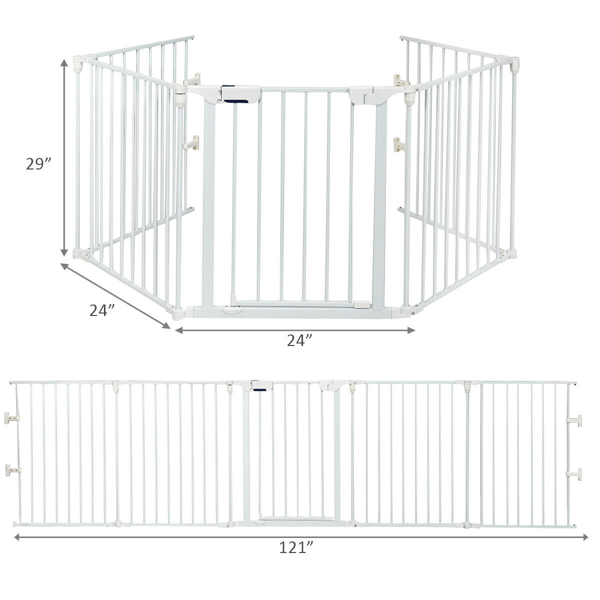115 Inch Length 5 Panel Adjustable Wide Fireplace Fence-White