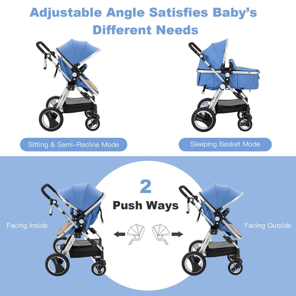 Folding Aluminum Baby Stroller Baby Jogger with Diaper Bag-Blue