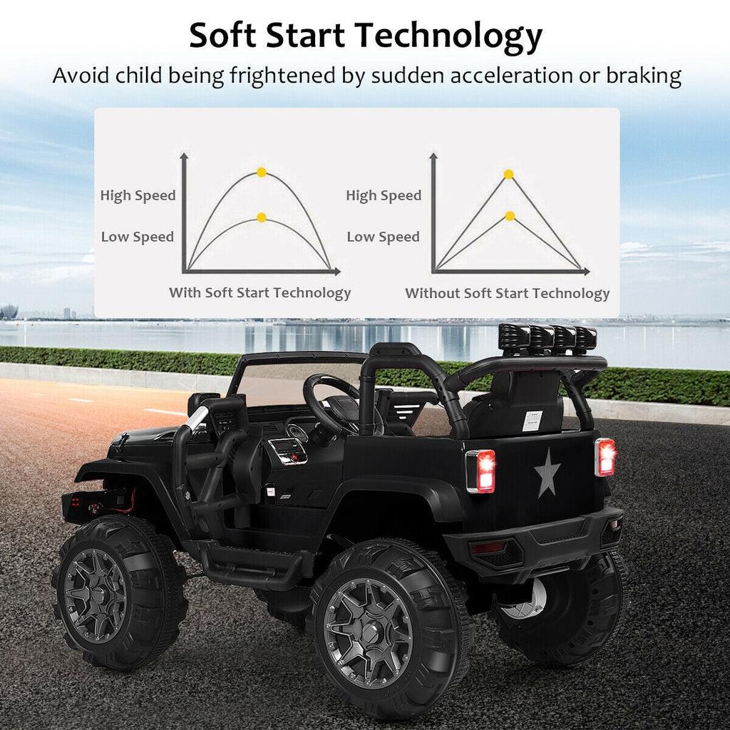 12V Kids Remote Control Riding Truck Car with LED Lights-Black