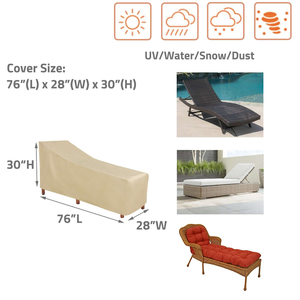 Outdoor Chaise Lounge Cover – Weatherproof, UV-Resistant, All-Weather Protection (76”L x 28”W x 30”H)