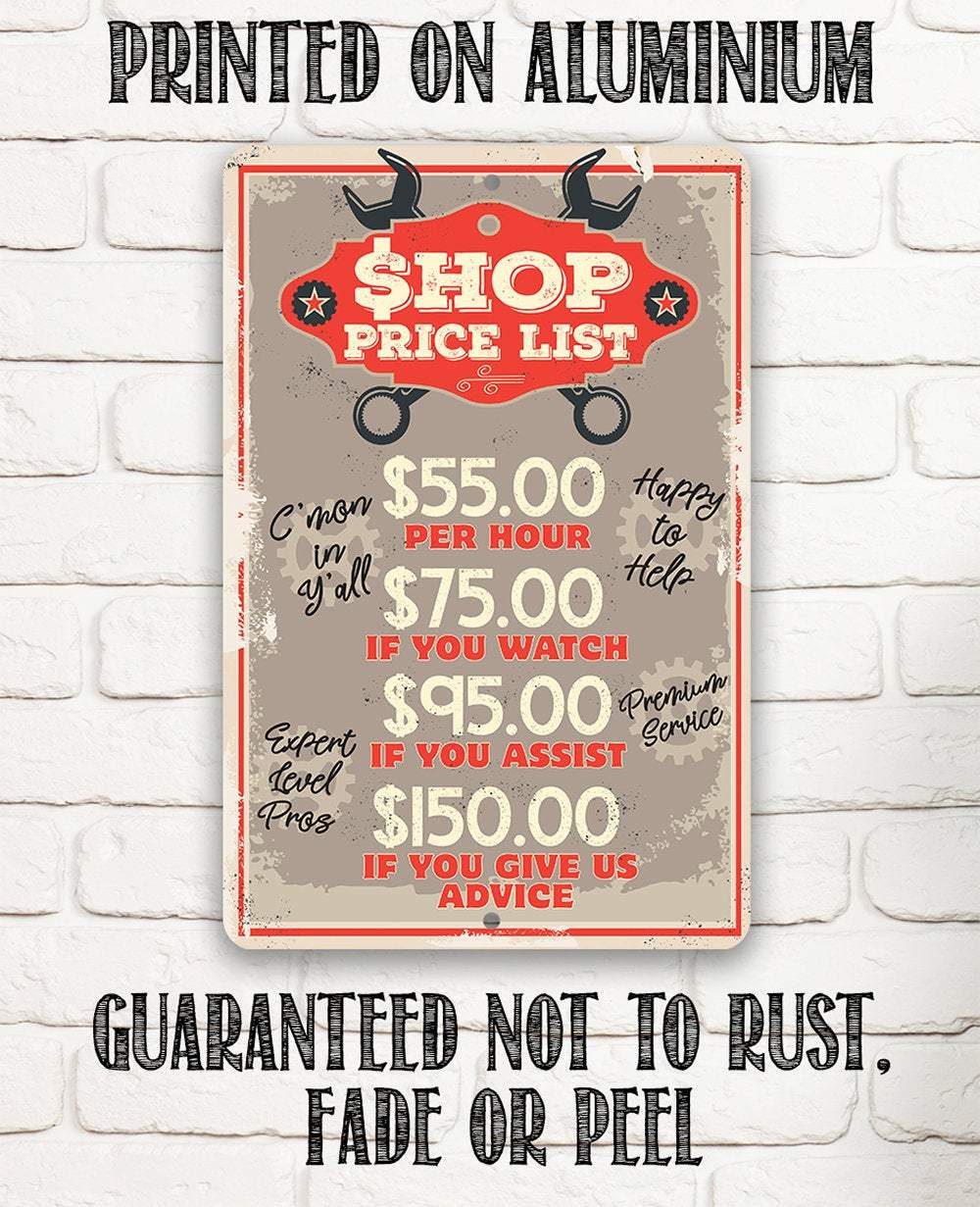 Shop Price List - Metal Sign
