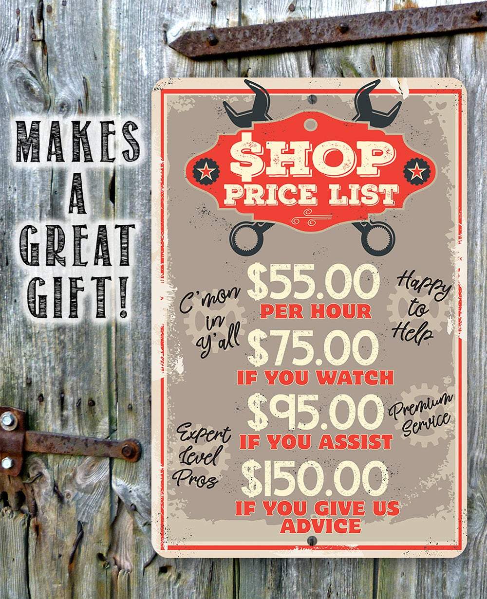 Shop Price List - Metal Sign