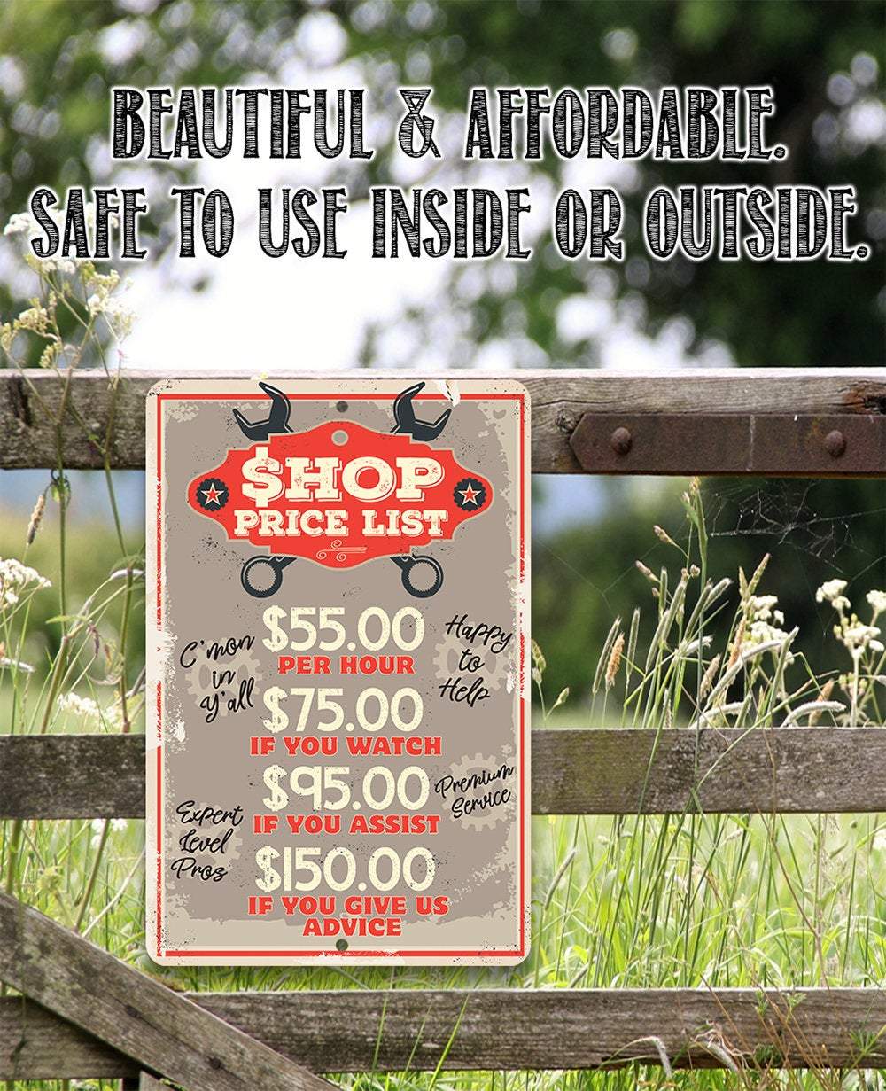 Shop Price List - Metal Sign