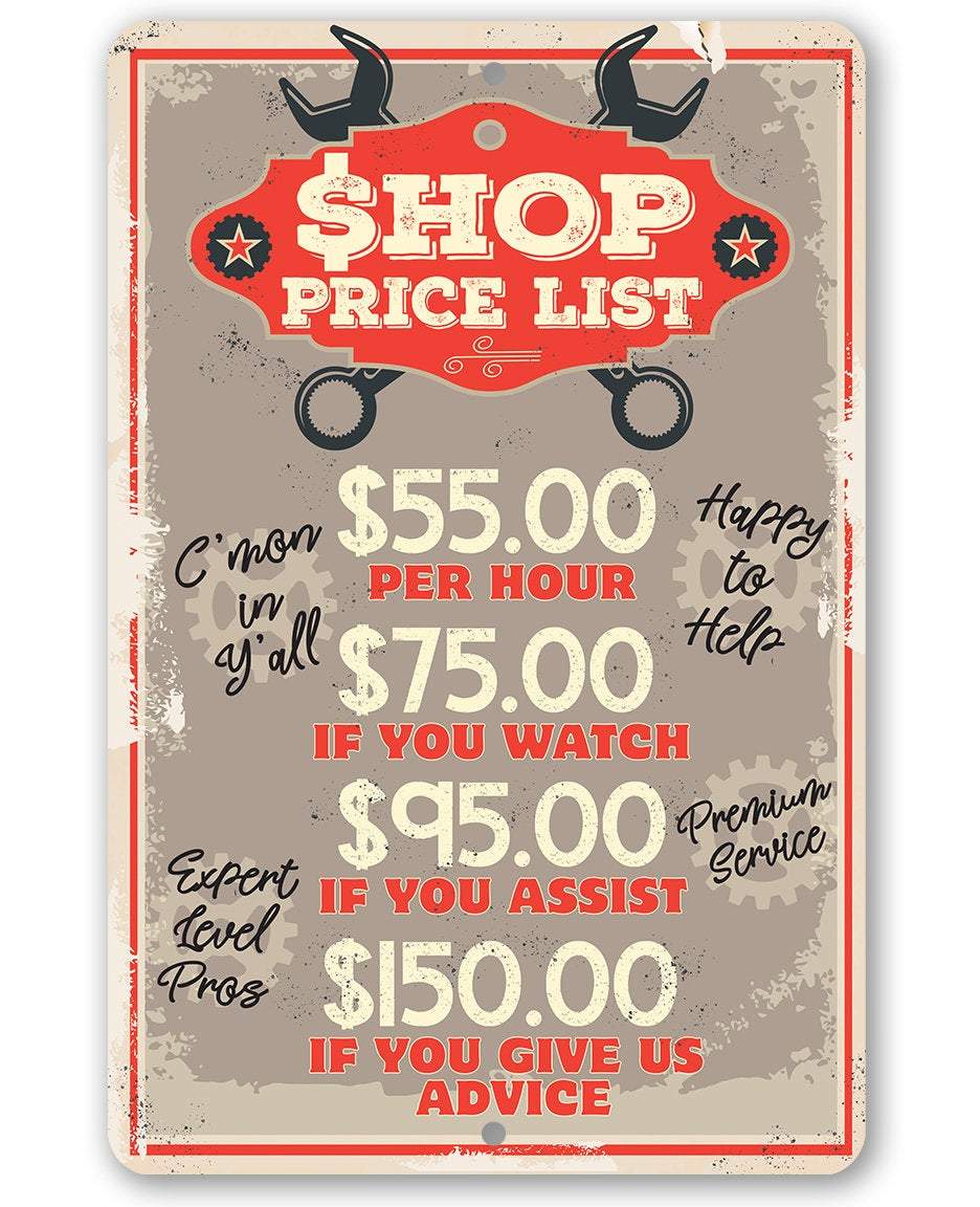 Shop Price List - Metal Sign