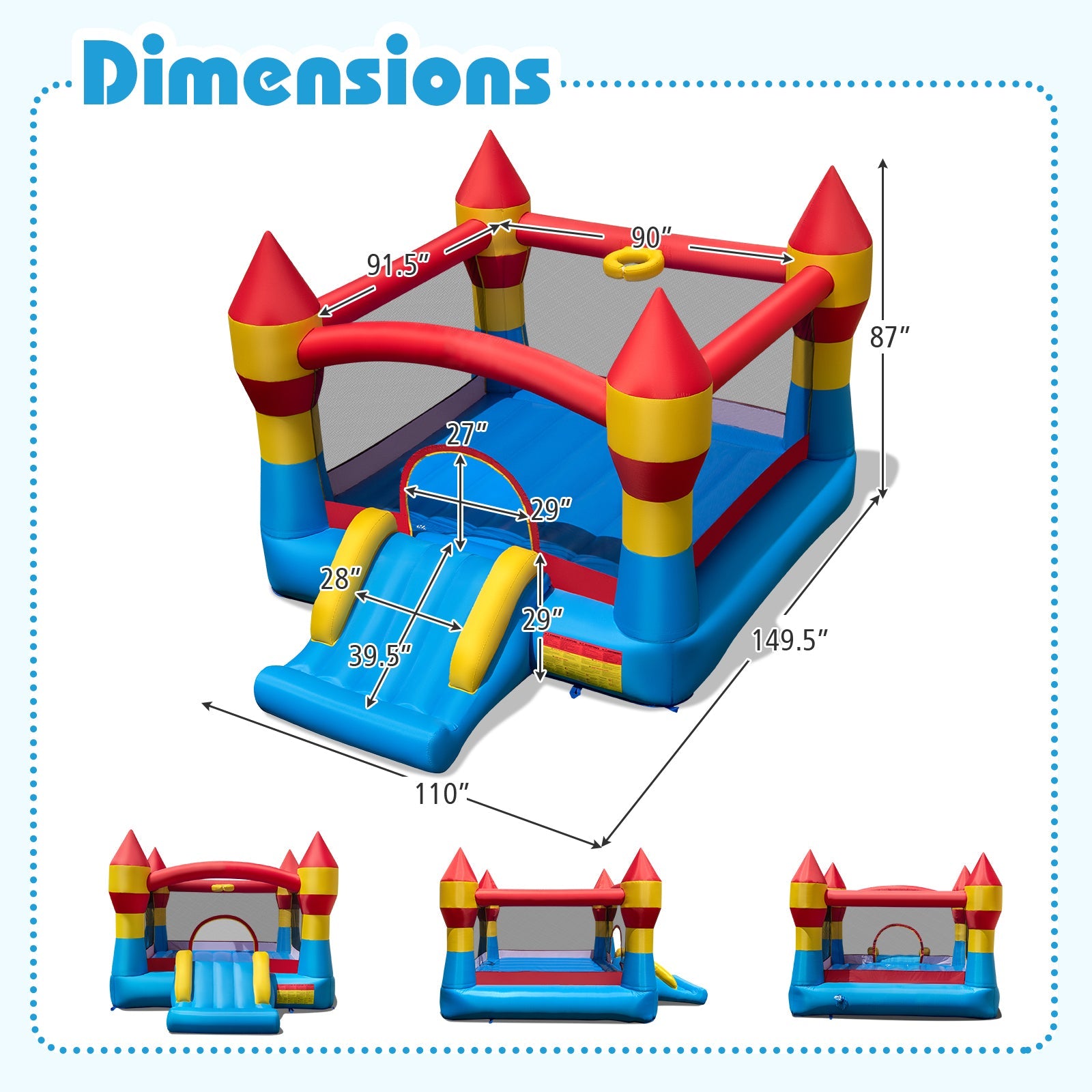 3-in-1 Kids Bouncer with Slide with 520W Blower for Yard