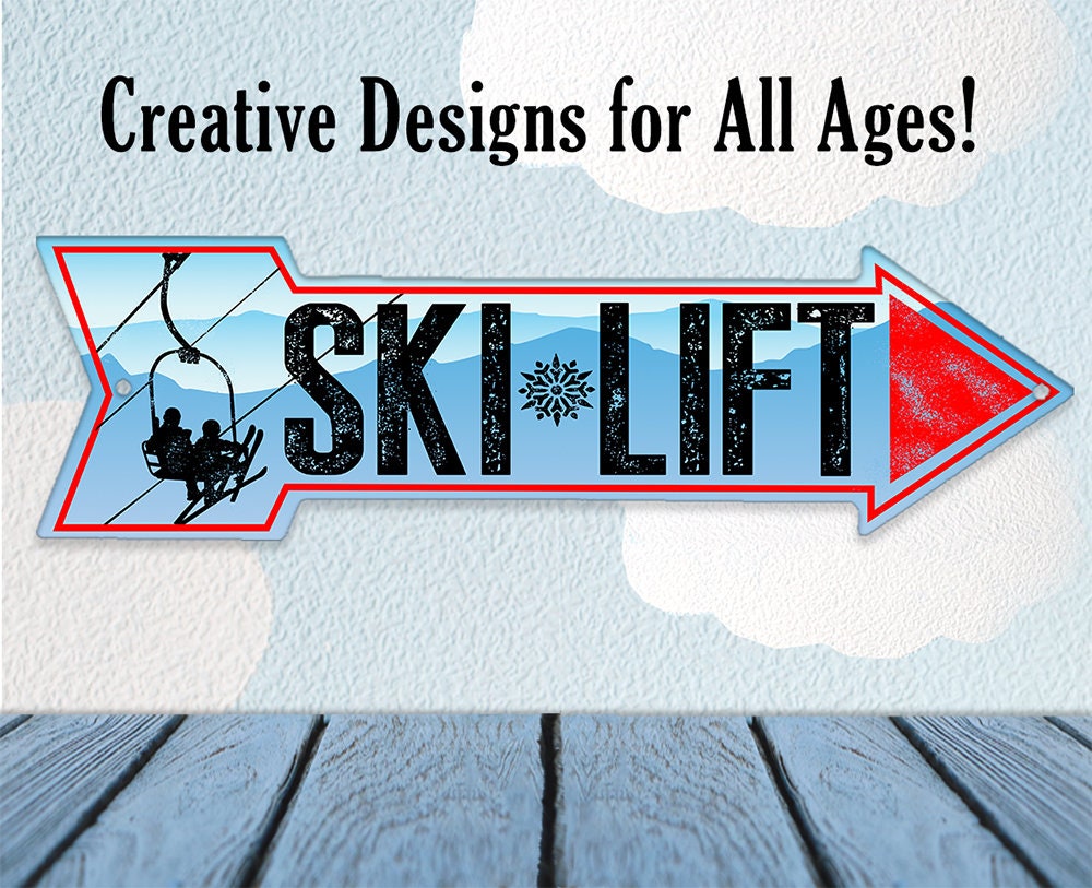 Ski Lift - Directional Arrow - Metal Sign
