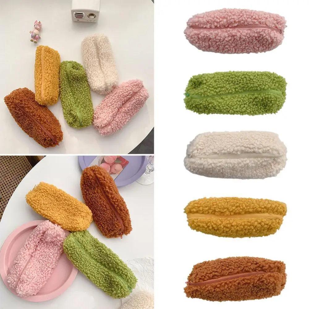 Soft Plush Pencil Case Stationery Pouch Cosmetic Zipper Pouch Bag Simple Lightweight Design