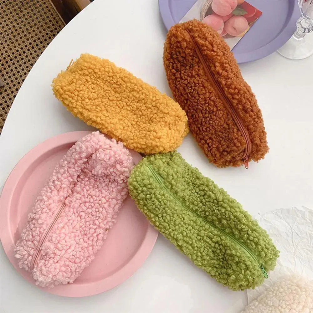 Soft Plush Pencil Case Stationery Pouch Cosmetic Zipper Pouch Bag Simple Lightweight Design