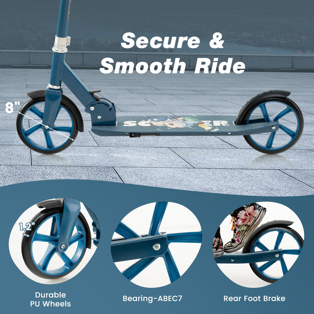 Folding Aluminum Alloy Scooter with 3 Adjustable Heights-Blue
