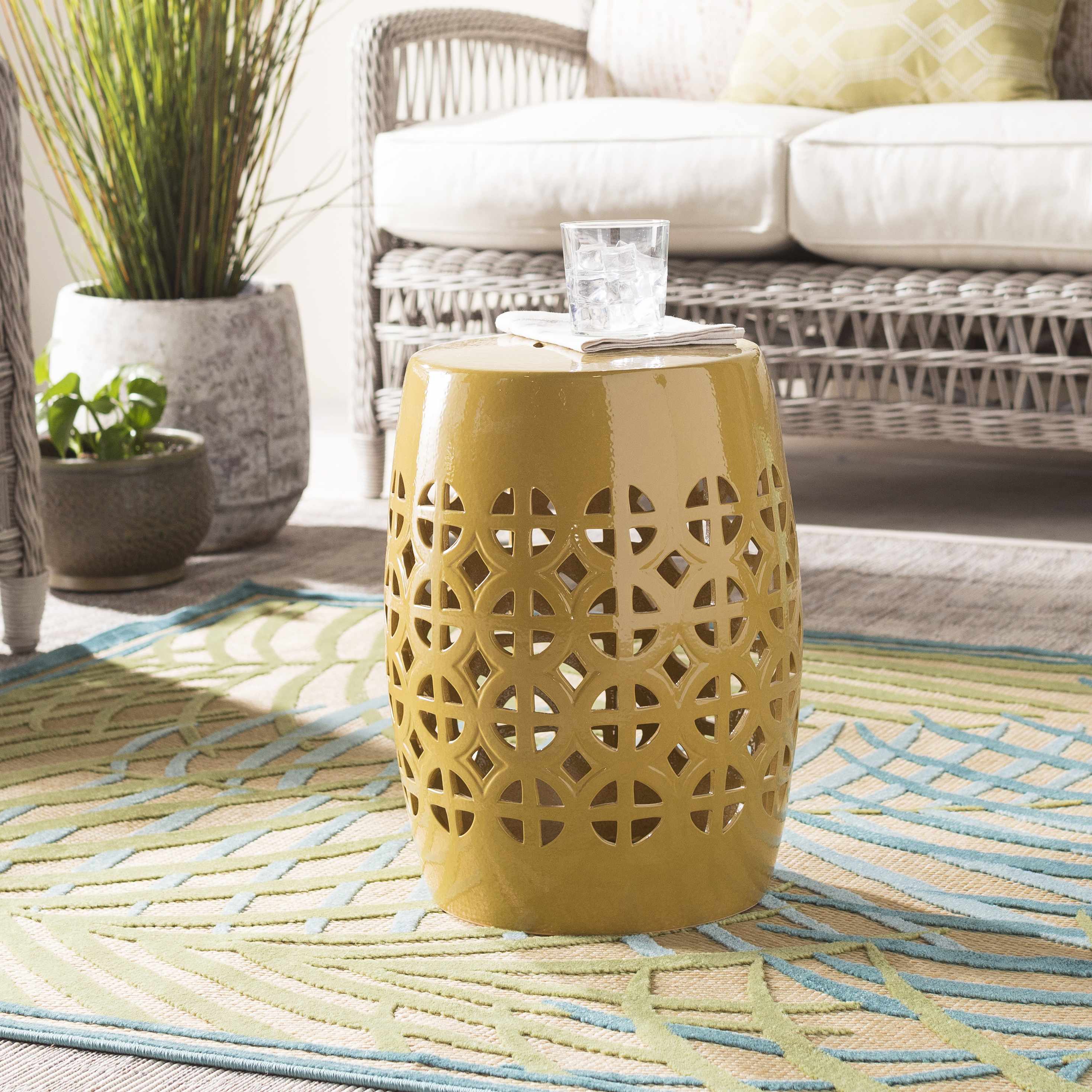 Yellow Ceramic Outdoor Side Table