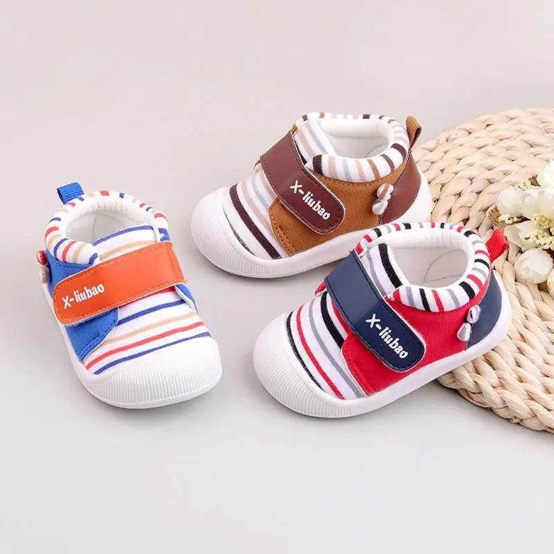 Striped baby toddler shoes non-slip soft bottom velcro