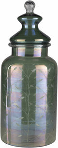 Stewartville Green Etched Glass Jar - Clearance
