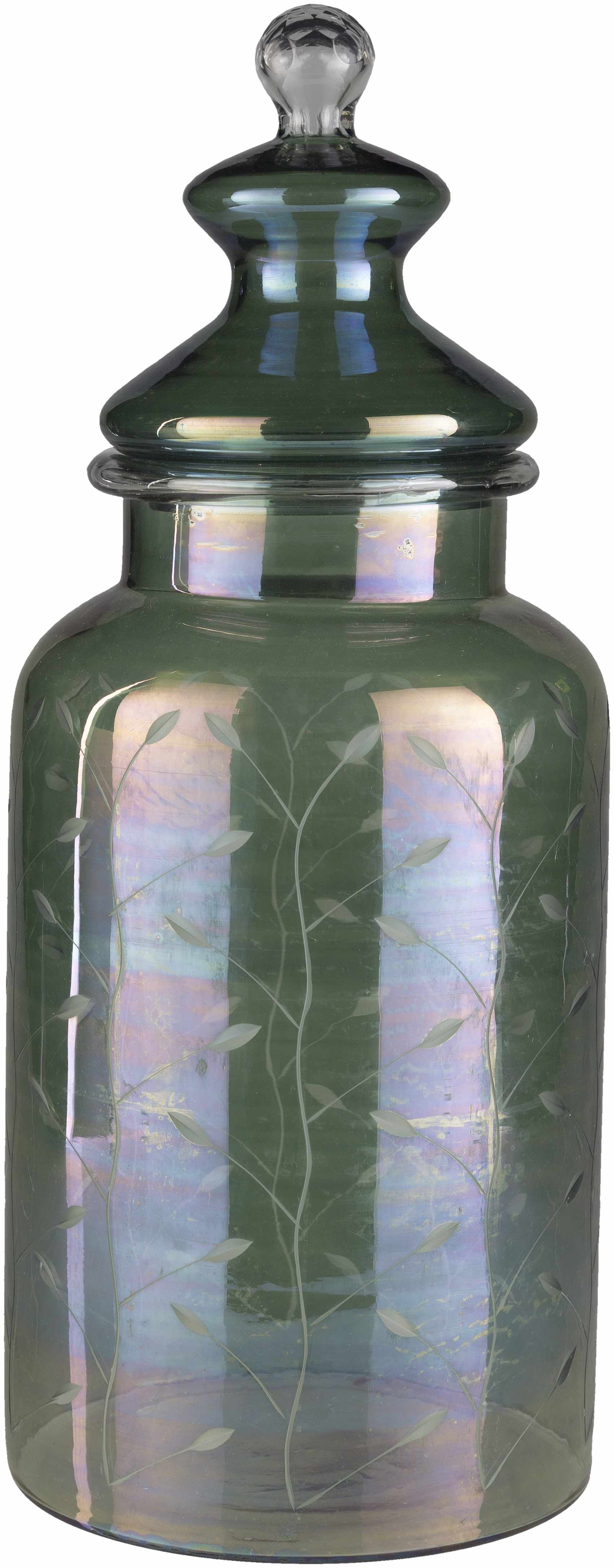 Stewartville Green Etched Glass Jar - Clearance
