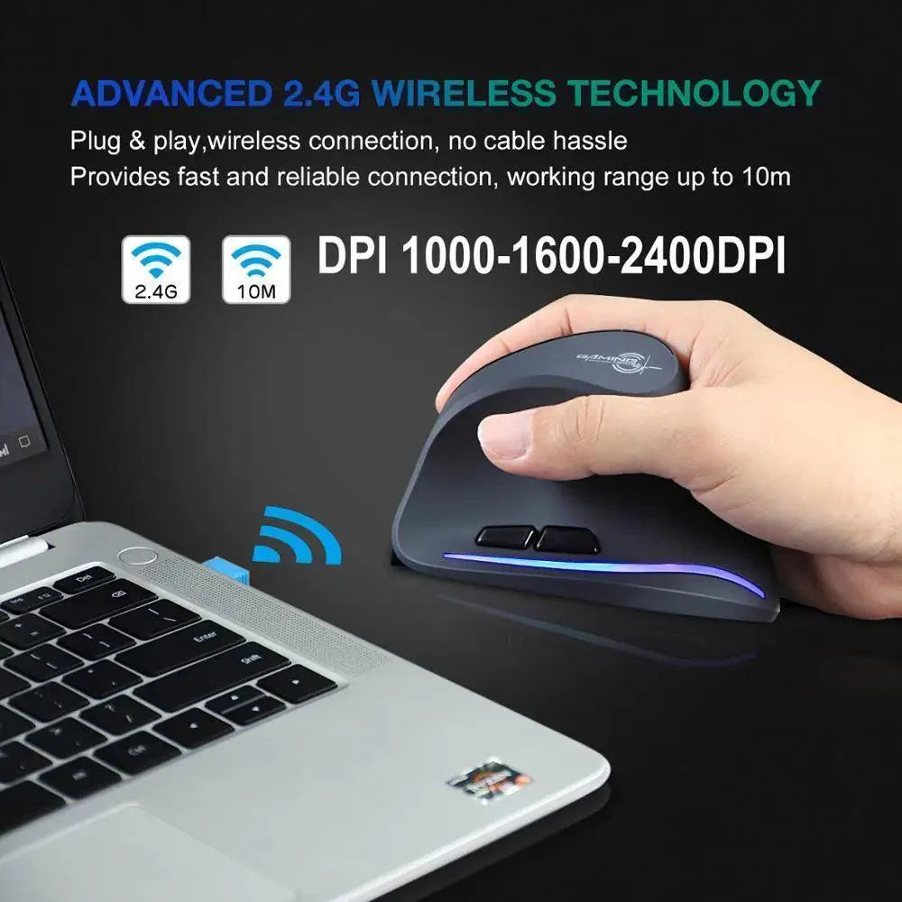 Stylish Vertical Wireless Mouse Game Rechargeable Ergonomic Mouse Modern Design RGB Optical USB Mice For Windows Mac 2400 DPI 2.4G Mice