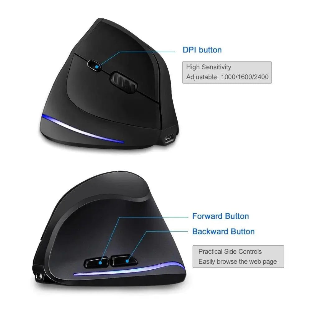 Stylish Vertical Wireless Mouse Game Rechargeable Ergonomic Mouse Modern Design RGB Optical USB Mice For Windows Mac 2400 DPI 2.4G Mice