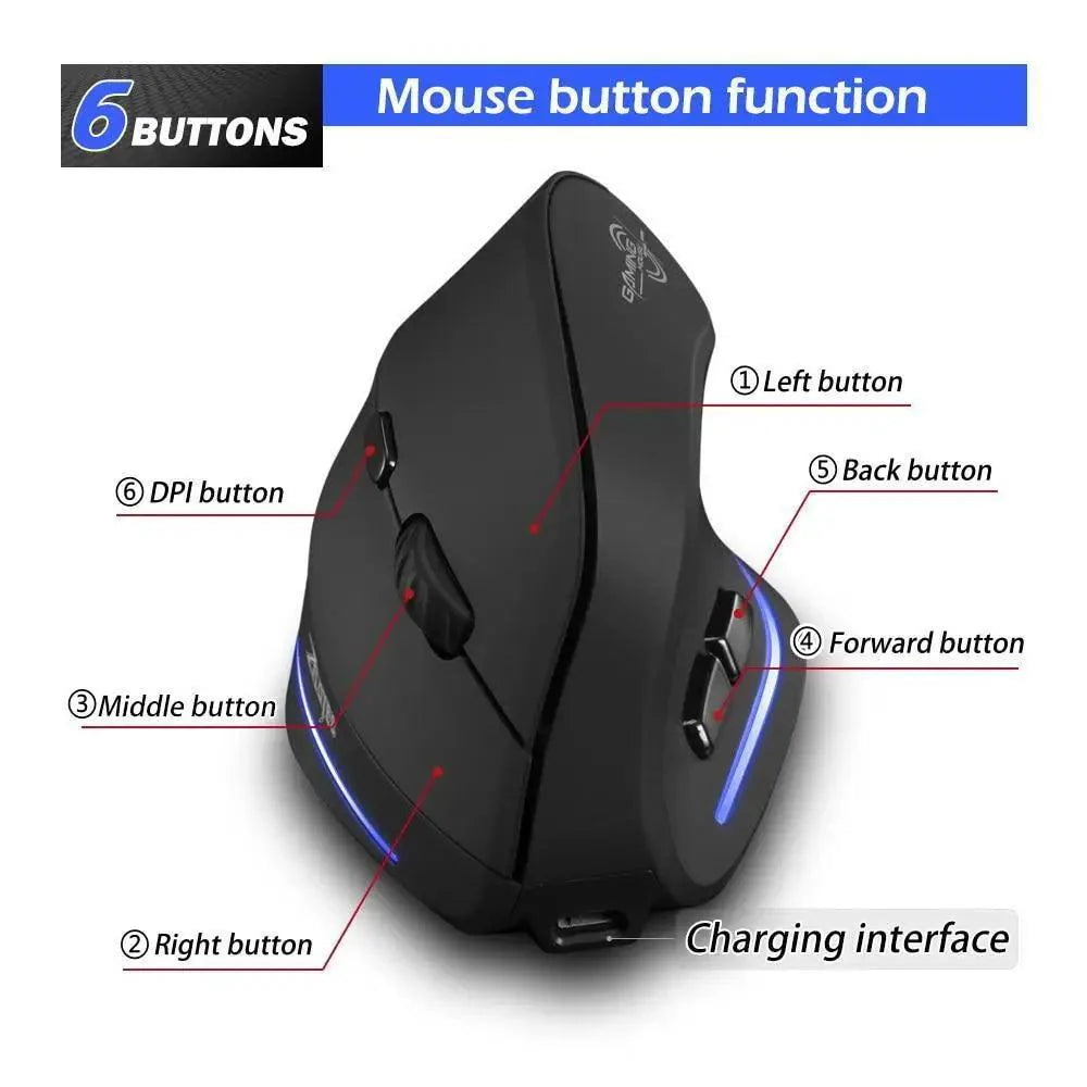 Stylish Vertical Wireless Mouse Game Rechargeable Ergonomic Mouse Modern Design RGB Optical USB Mice For Windows Mac 2400 DPI 2.4G Mice