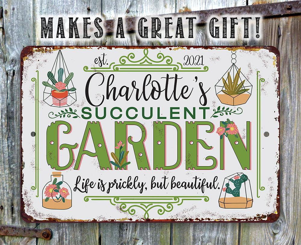 Personalized - Succulent Garden - Metal Sign