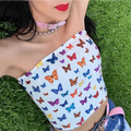 Summer fashion styles sleeveless butterfly print sexy streetwear crop tops cute tops for Women