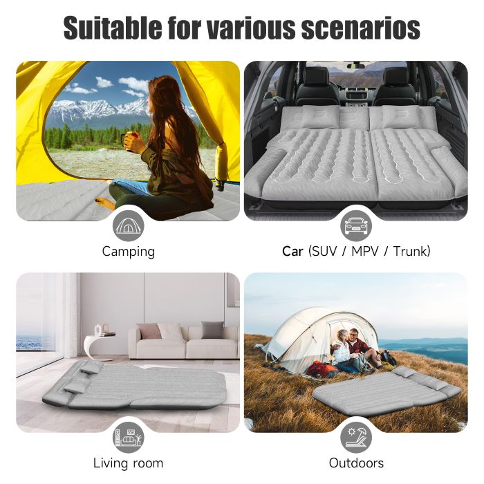 DikaSun Universal SUV Air Mattress – Upgraded Flocking, Extra-Thick Oxford Surface, with Electric Pump & 3M Charging Cable (Grey）)