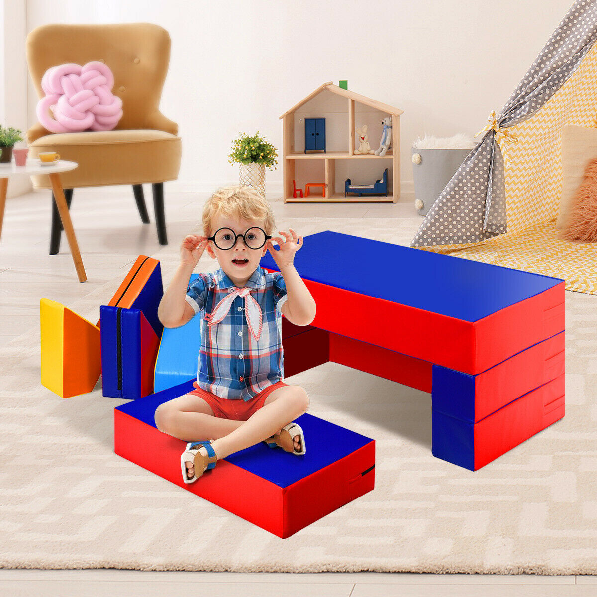 8 Pieces 4-in-1 Crawl Climb Foam Shapes Toddler Kids Playset