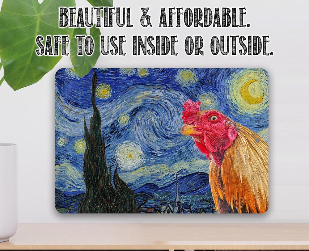 The Starry Night Painting - Interrupted by Rooster - Metal Sign