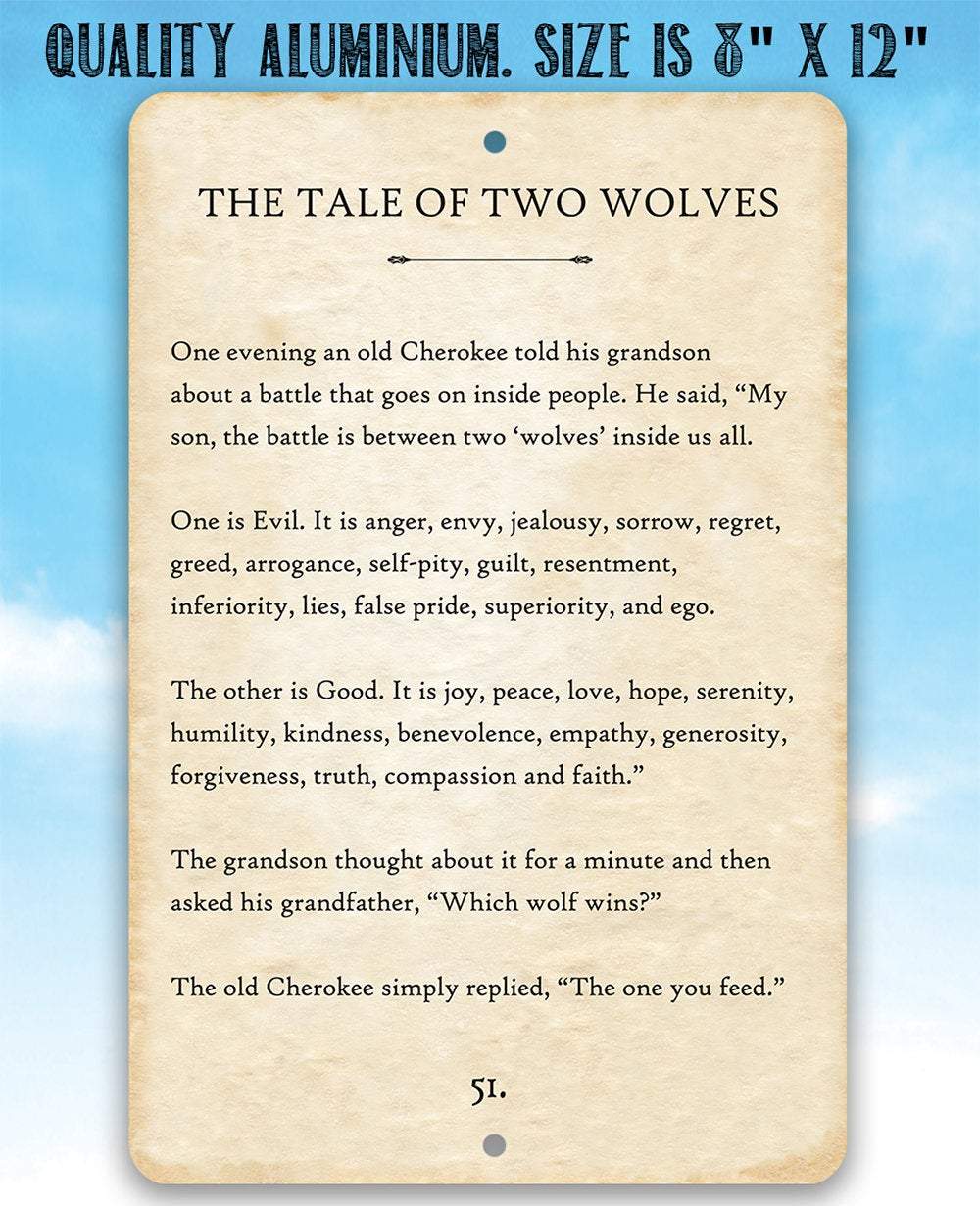 The Tale of Two Wolves - Metal Sign