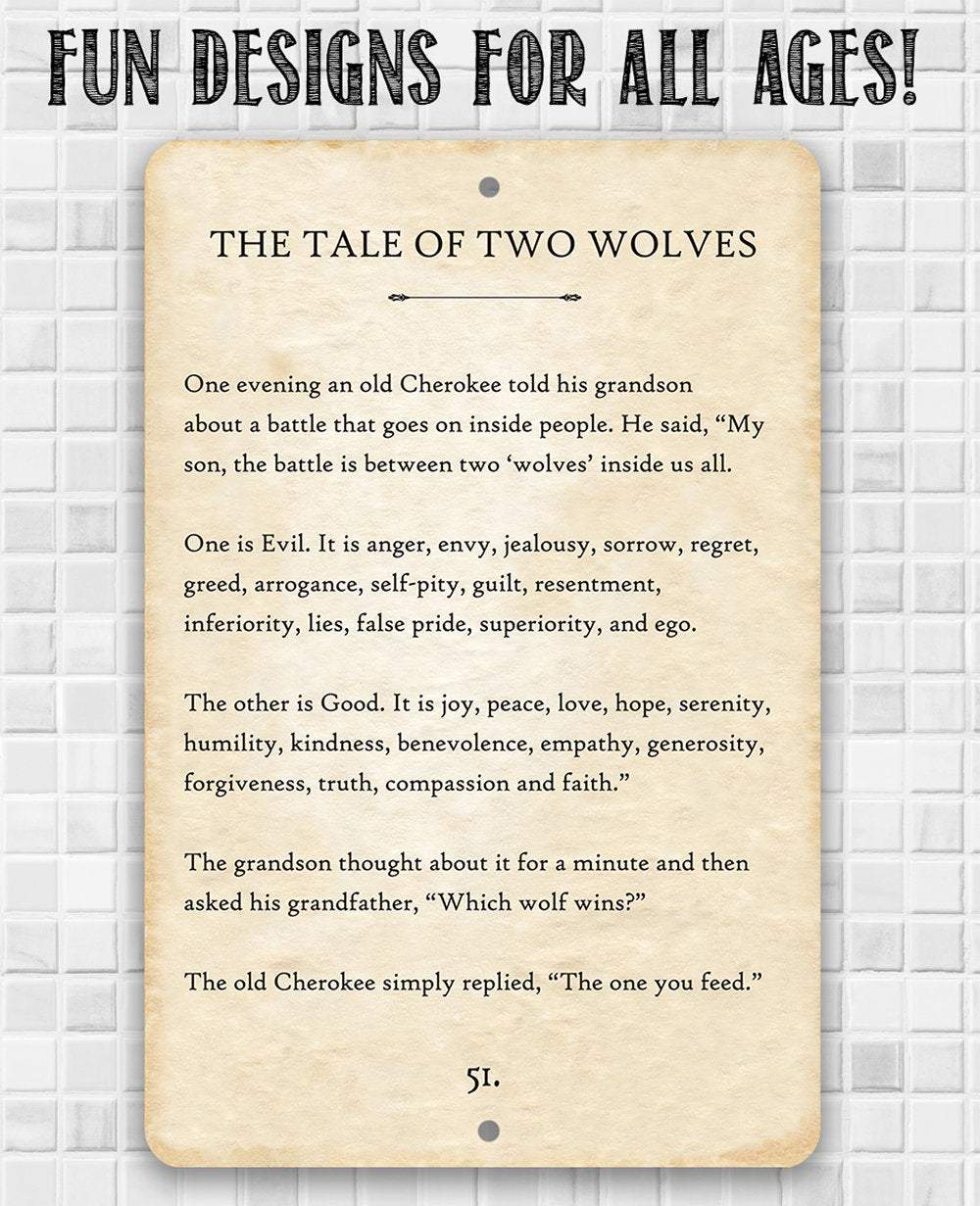 The Tale of Two Wolves - Metal Sign