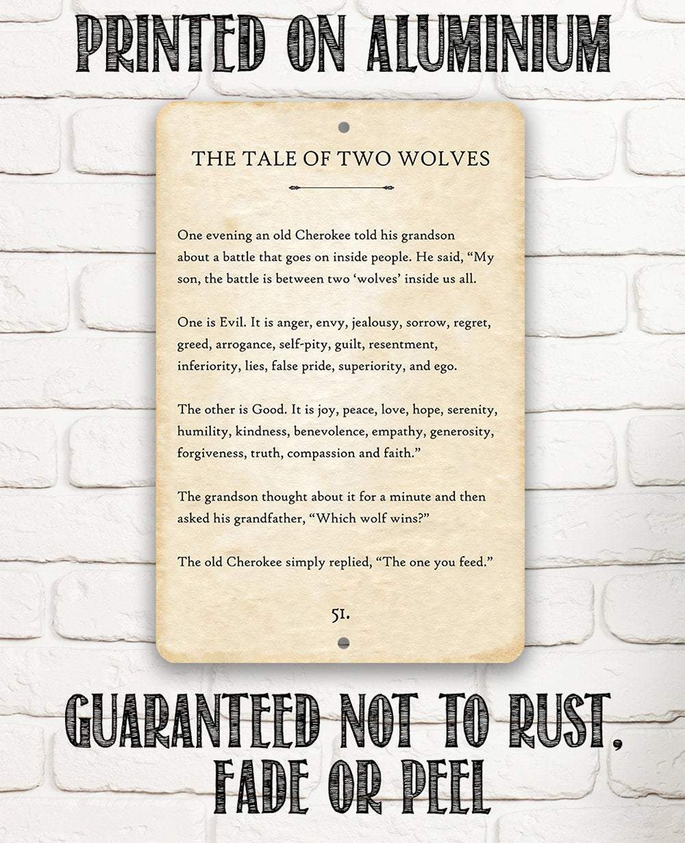 The Tale of Two Wolves - Metal Sign