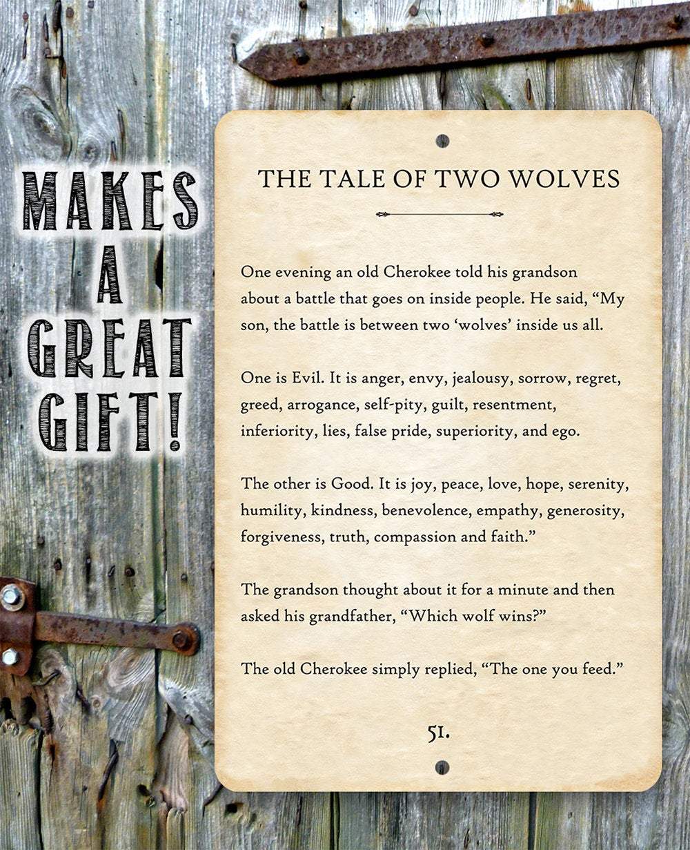 The Tale of Two Wolves - Metal Sign