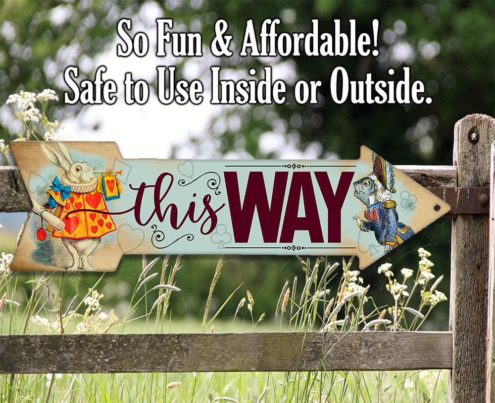 This Way - White Rabbit - Directional Arrow - Metal Sign