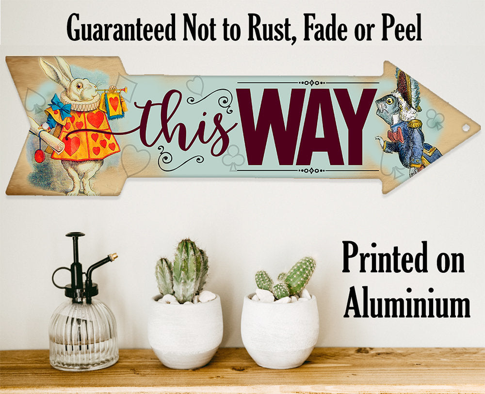 This Way - White Rabbit - Directional Arrow - Metal Sign