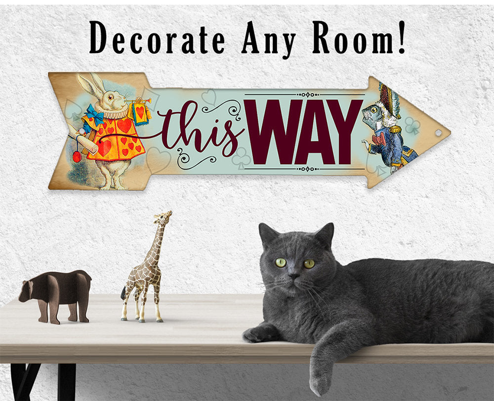 This Way - White Rabbit - Directional Arrow - Metal Sign