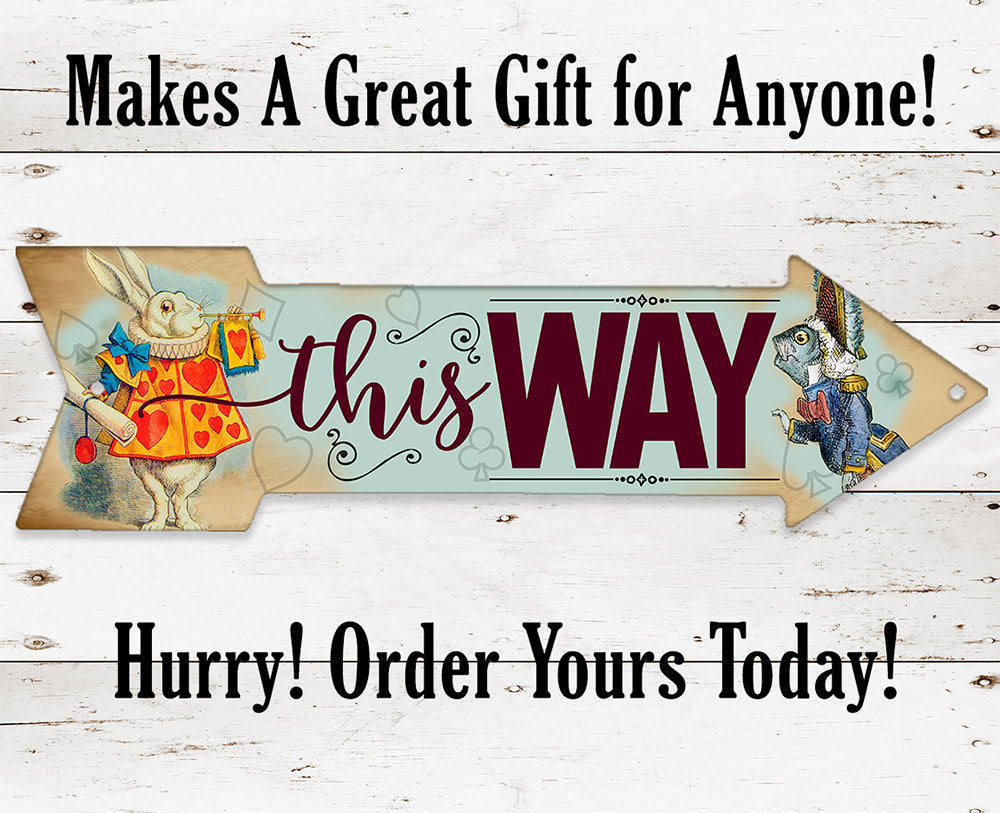 This Way - White Rabbit - Directional Arrow - Metal Sign