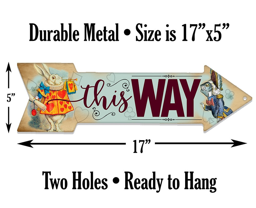 This Way - White Rabbit - Directional Arrow - Metal Sign