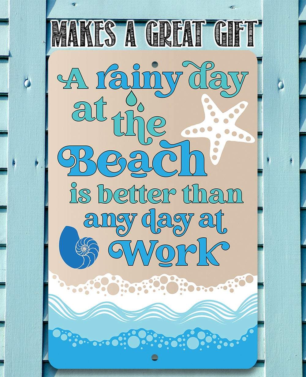A Rainy Day At The Beach - Metal Sign
