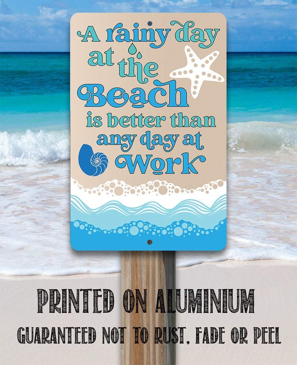 A Rainy Day At The Beach - Metal Sign