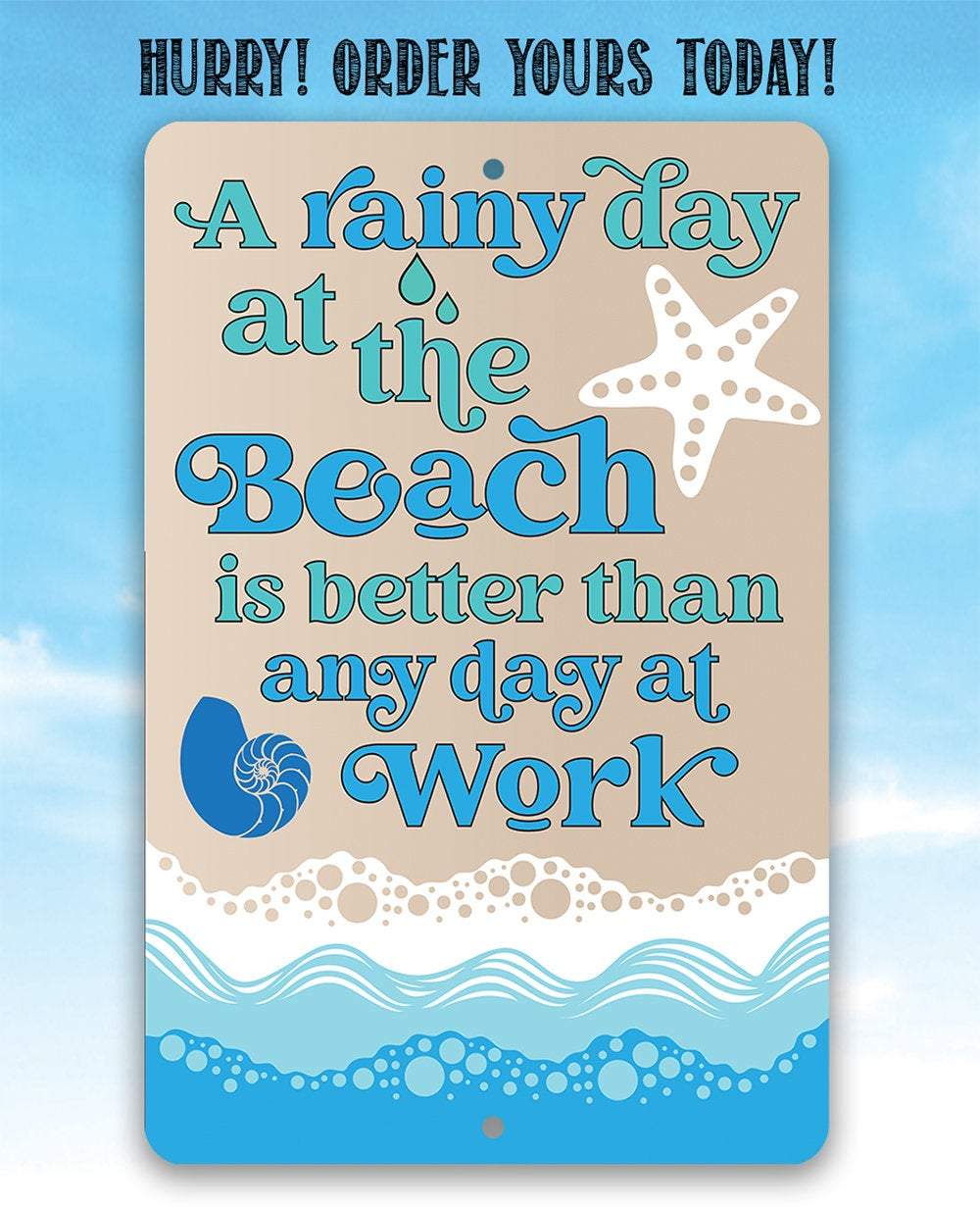 A Rainy Day At The Beach - Metal Sign