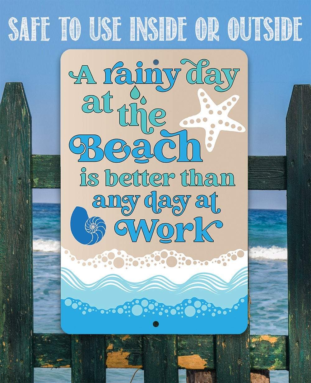 A Rainy Day At The Beach - Metal Sign