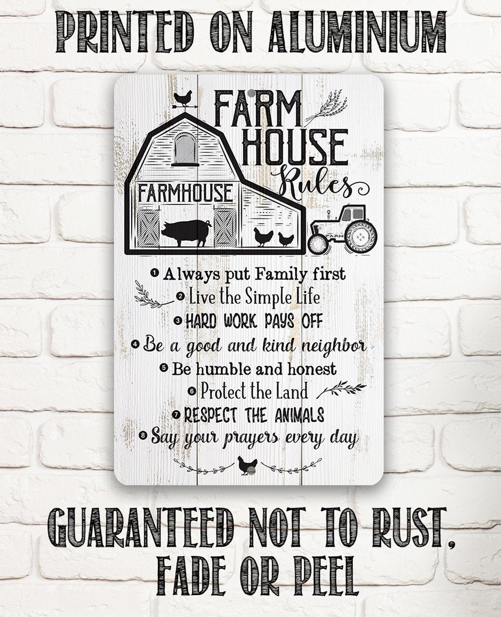 Farmhouse Rules - Metal Sign