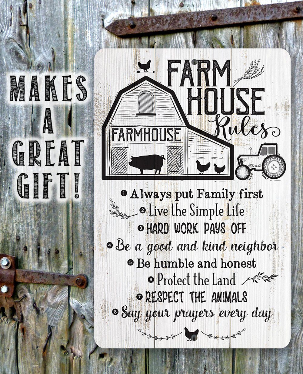 Farmhouse Rules - Metal Sign