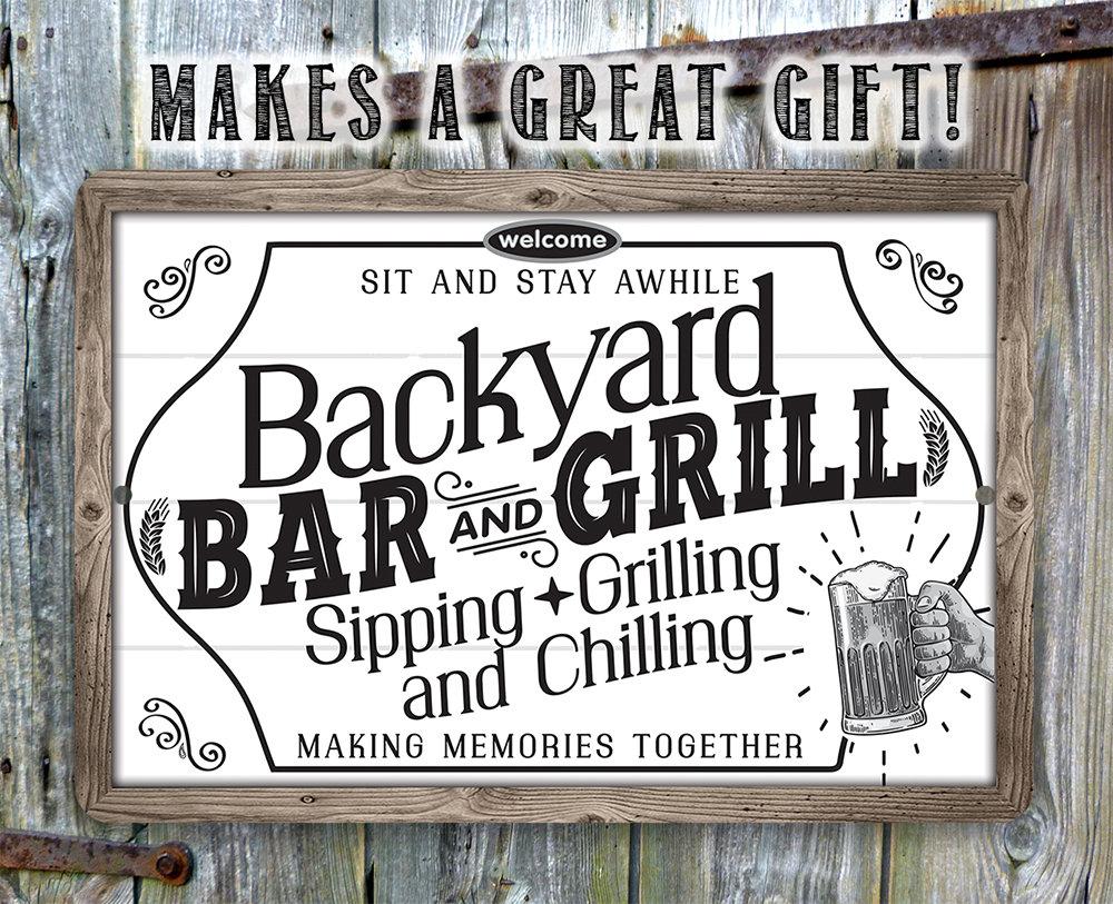 Backyard Bar & Grill - Metal Sign
