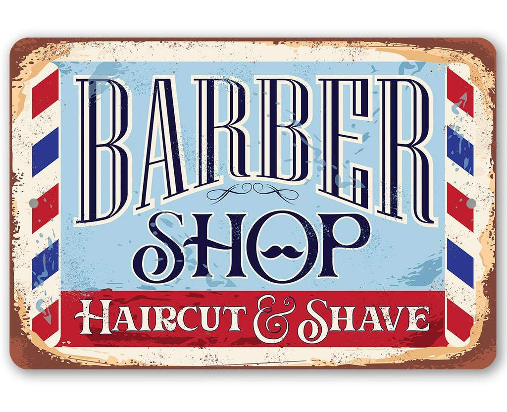 Barbershop Haircut and Shave - Metal Sign