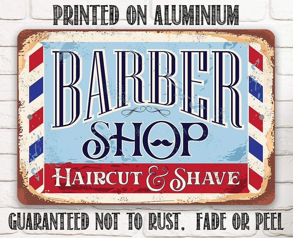 Barbershop Haircut and Shave - Metal Sign