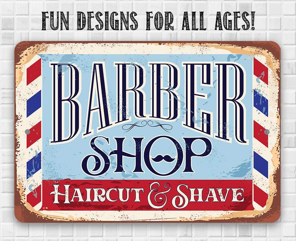 Barbershop Haircut and Shave - Metal Sign