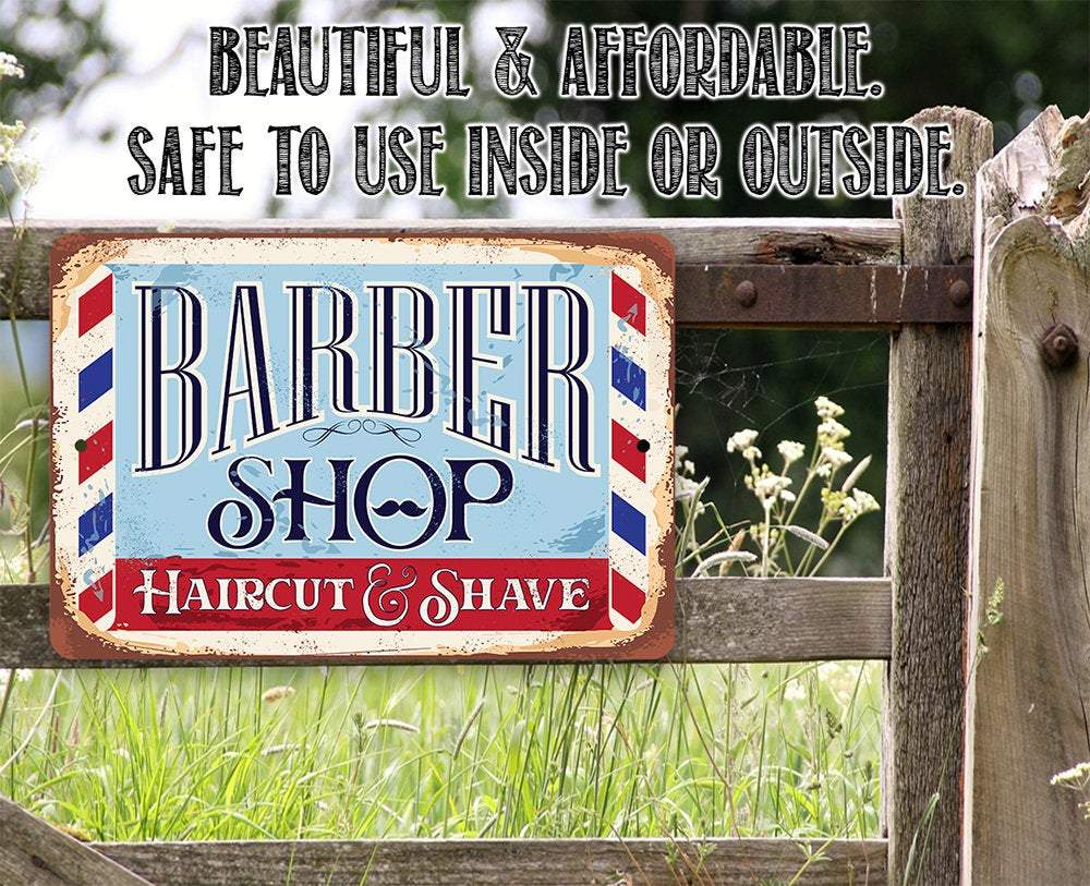 Barbershop Haircut and Shave - Metal Sign